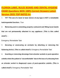 Florida Laws, Rules Board and Dental Hygiene Exam Questions with 100% Correct Answers