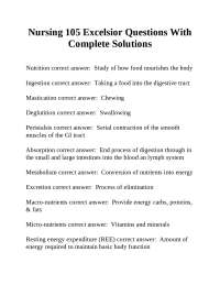 Nursing 105 Excelsior Questions and Answers: Nutrition