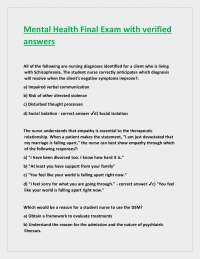 Mental Health Final Exam with Verified Answers