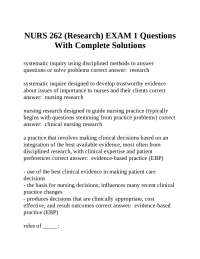 NURS 262 (Research) EXAM 1 Questions with Complete Solutions