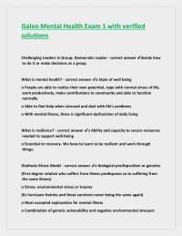 Mental Health Exam 1: Questions and Answers