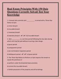 Real Estate Principles Quiz Questions and Answers