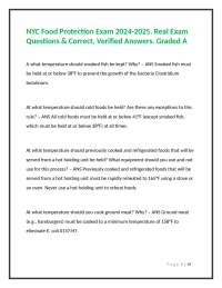 NYC Food Protection Exam 2024-2025.Real Exam Questions & Correct, Verified Answers.Grade A