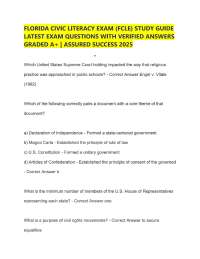 FLORIDA CIVIC LITERACY EXAM (FCLE) STUDY GUIDE LATEST EXAM QUESTIONS WITH VERIFIED ANSWERS