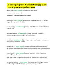IB Biology Option A (Neurobiology) Exam Review Questions and Answers