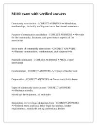 Community Association Management: M100 Exam with Verified Answers