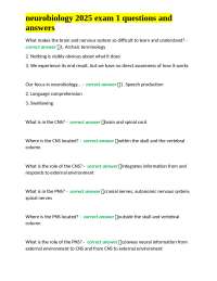 Neurobiology 2025 Exam 1: Nervous System Questions & Answers