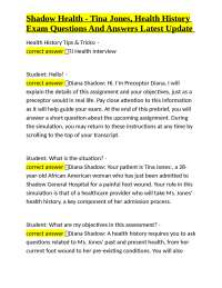 Shadow Health - Tina Jones, Health History Exam Questions And Answers