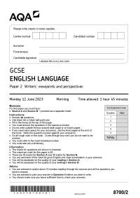 GCSE English Language Paper 2: Writers' Viewpoints and Perspectives - Exam Paper