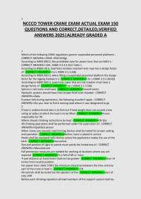 NCCCO TOWER CRANE EXAM ACTUAL EXAM 150 QUESTIONS AND CORRECT,DETAILED,VERIFIED ANSWERS 202