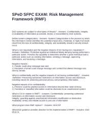 SPeD SFPC EXAM: Risk Management Framework (RMF) - Questions and Answers