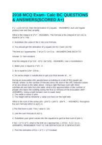 Calculus BC Exam Preparation: Multiple Choice Questions and Solutions