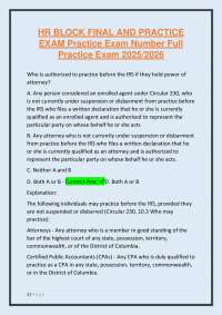 HR Block Final and Practice Exam: Tax Law and Practice Questions