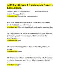ASU Bio 181 Exam 1 Questions And Answers Latest Update
