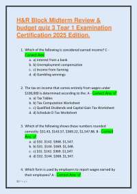 H&R Block Midterm Review & Budget Quiz 3 Tear 1 Examination Certification 2025 Edition