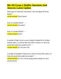 Bio 181 Exam 1 Shaffer Questions and Answers: A Comprehensive Study Guide