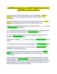 Certified Extremely Low Birth Weight Exam Review with 100% Correct Answers