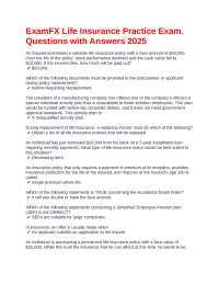 ExamFX Life Insurance Practice Exam. Questions with Answers 2025