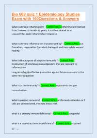 Bio 669 Quiz 1: Epidemiology Studies - 160 Questions and Answers