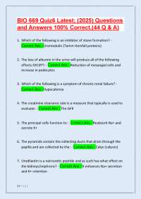 BIO 669 Quiz 6: Kidney Physiology and Pathology - Questions and Answers