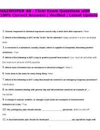 HAZWOPER 40 - Final Exam Questions with 100% Correct Answers