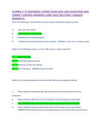 FLORIDA 2-15 INSURANCE LICENSE EXAM 2025-2026 QUESTIONS AND  CORRECT VERIFIED ANSWERS /100