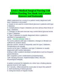 Lewis's Medical-Surgical Nursing 11th Edition Test Bank: Diabetes Management
