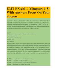 EMT Exam 1 (Chapters 1-8) with Answers: Focus on Your Success
