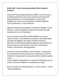NURS 1000 - Introduction to Nursing: Key Concepts and Definitions