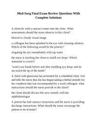 Med-Surg Final Exam Review Questions With Complete Solutions: Eye Health
