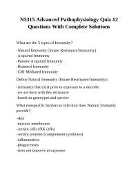 N5315 Advanced Pathophysiology Quiz #2: Immunity and Immune Response