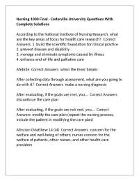 Nursing 1000 Final Exam Questions and Answers: Cedarville University