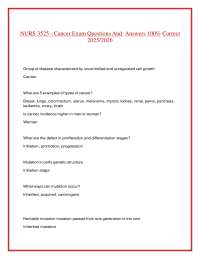 NURS 3525 - Cancer Exam Questions and Answers