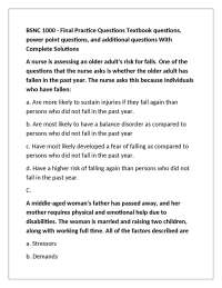 BSNC 1000 - Final Practice Questions: Nursing Concepts and Principles