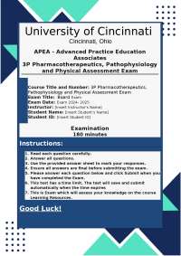 Pharmacotherapeutics, Pathophysiology & Physical Assessment Exam: Questions & Answers