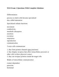 N312 Exam 1 Questions: Cellular Biology and Physiology