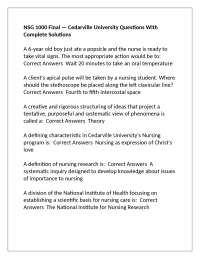 NSG 1000 Final Exam Questions and Answers: Cedarville University