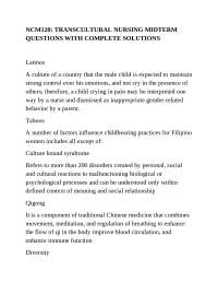 Transcultural Nursing Midterm Questions and Answers