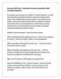 Nursing 1000 Final Exam Questions and Answers: Cedarville University