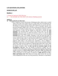 Law Questions and Answers: Sources of Law, Legal Personality, and Common Law vs. Equity