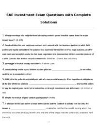 SAE Investment Exam Questions with Complete Solutions