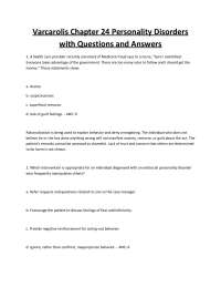 Personality Disorders: Questions and Answers from Varcarolis Chapter 24