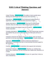 D265 Critical Thinking Questions with Answers