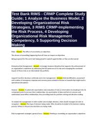 Test Bank RIMS - CRMP Complete Study Guide; 1 Analyze the Business Model, 2 Developing Org