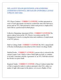 NFL AGENT EXAM QUESTIONS AND ANSWERS  (VERIFIED AND WELL DETAILED ANSWERS) LATEST  UPDATE