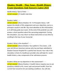 Shadow Health - Tina Jones, Health History Exam Questions and Answers
