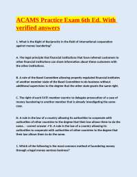 ACAMS Practice Exam 6th Ed. With verified answers
