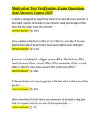 Math Picat Test Verification Exam Questions and Answers