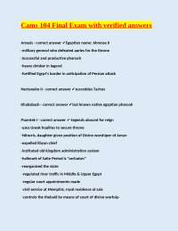 Cams 104 Final Exam with Verified Answers: Ancient Egyptian History