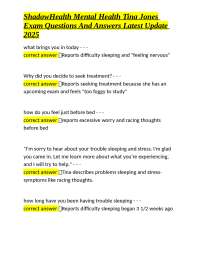 ShadowHealth Mental Health Tina Jones Exam Questions And Answers